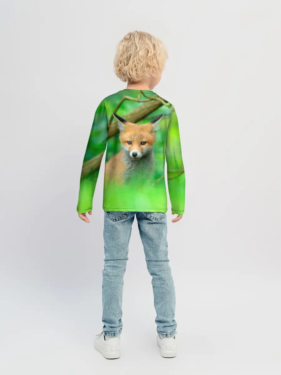 Детский лонгслив / Лисенок в зеленом лесу