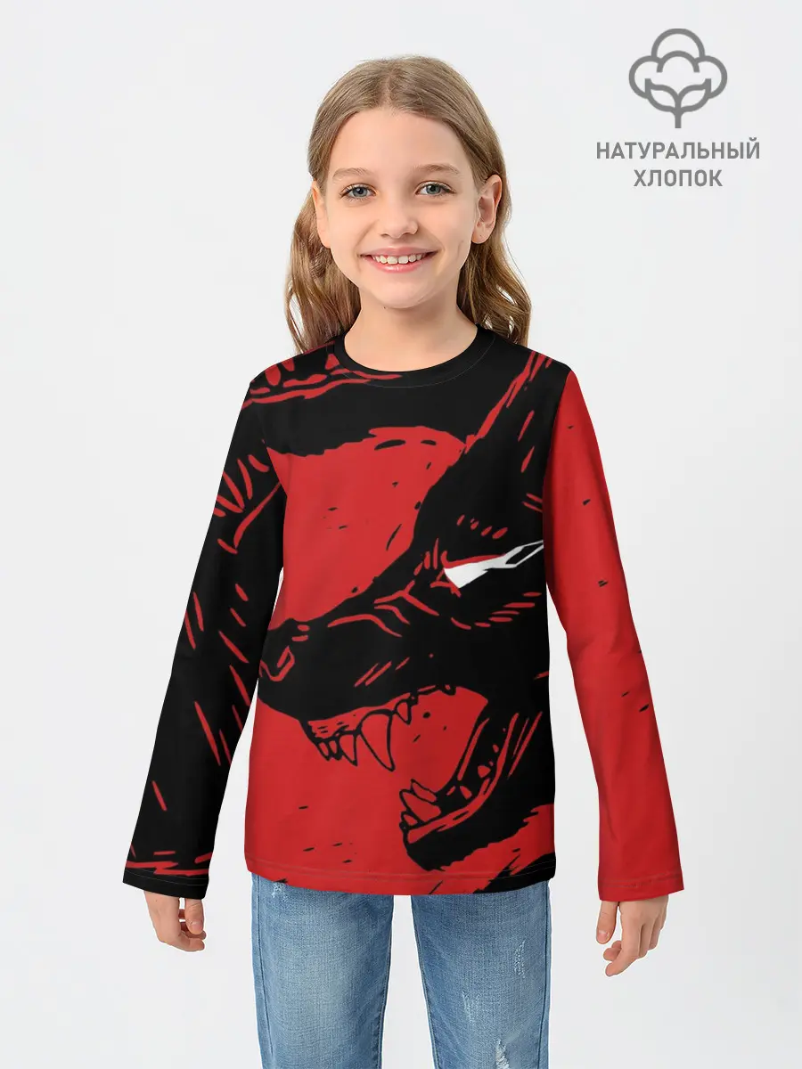 Детский лонгслив / Красный волк 3D