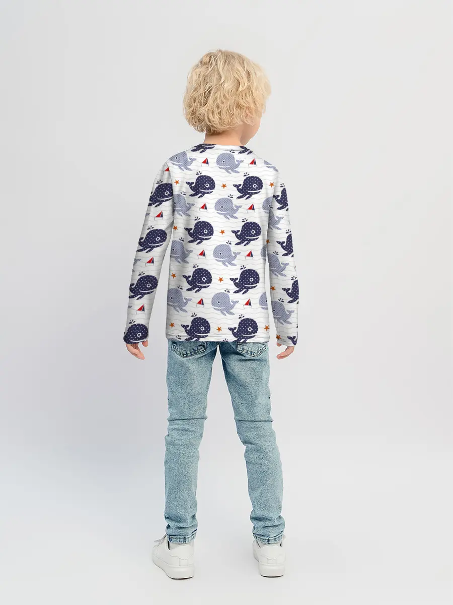 Детский лонгслив / Киты и яхты