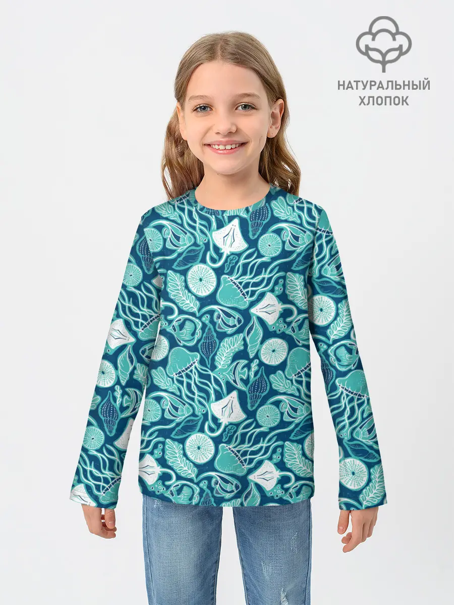 Детский лонгслив / Скаты и медузы