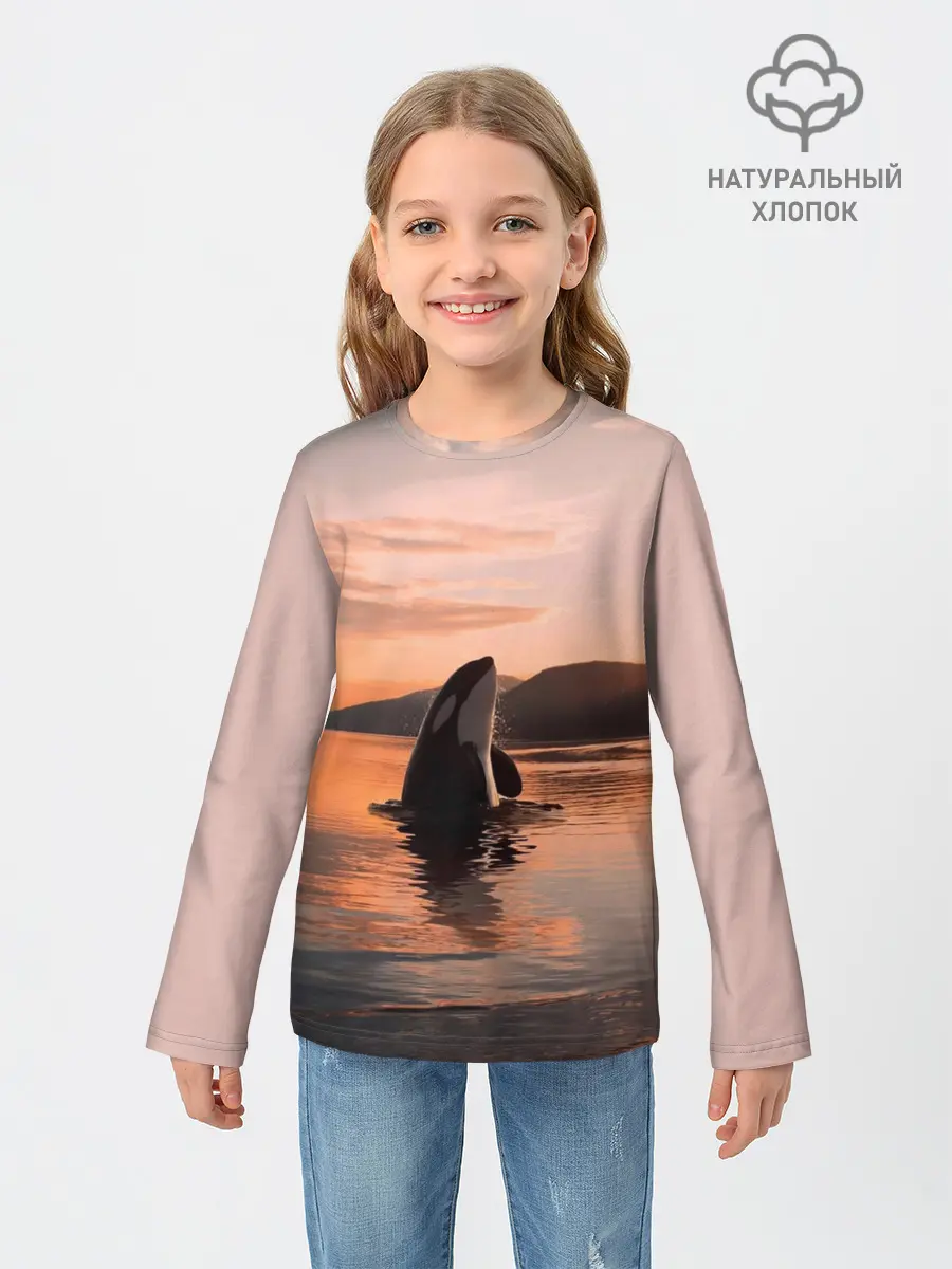Детский лонгслив / касатки на закате