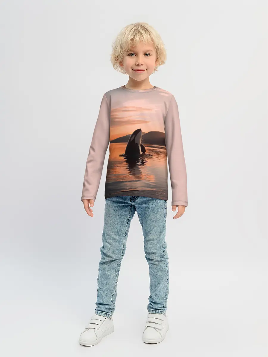 Детский лонгслив / касатки на закате