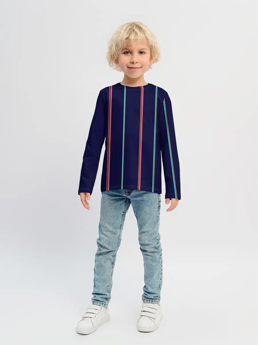 Детский лонгслив / Синие и розовые полосы