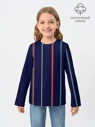 Детский лонгслив / Синие и розовые полосы