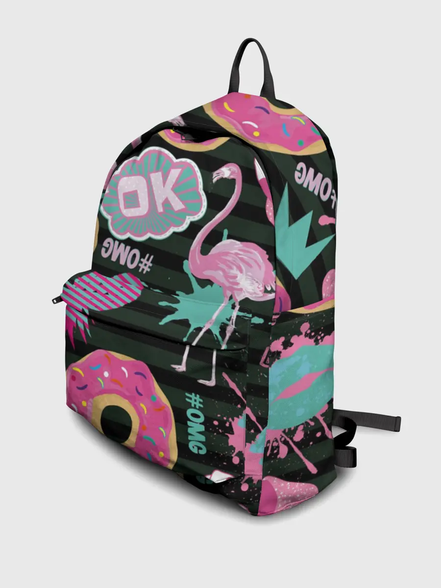 Рюкзак джинсовый / Пончики, мопсы и фламинго.