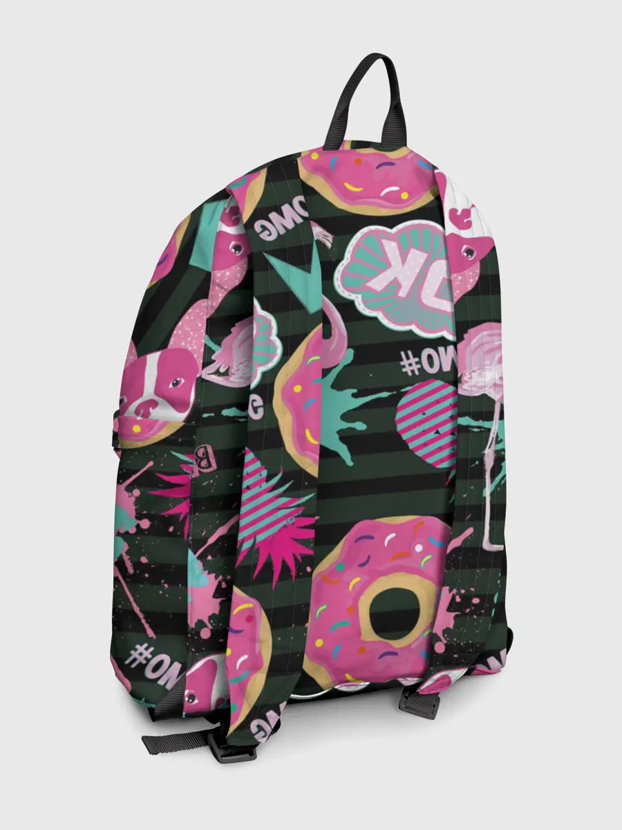 Рюкзак джинсовый / Пончики, мопсы и фламинго.