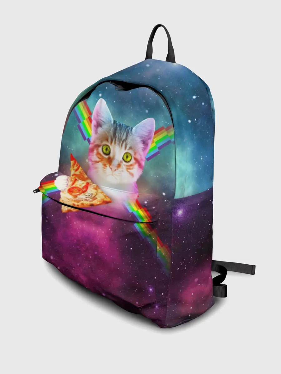 Рюкзак джинсовый / Кот с радугой и пиццей