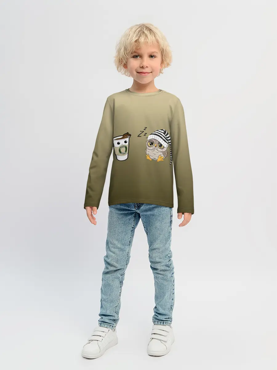Детский лонгслив / сонная сова и кофе идеальное