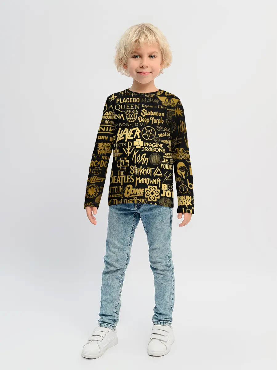 Детский лонгслив / ЛОГОТИПЫ РОК ГРУПП GOLD