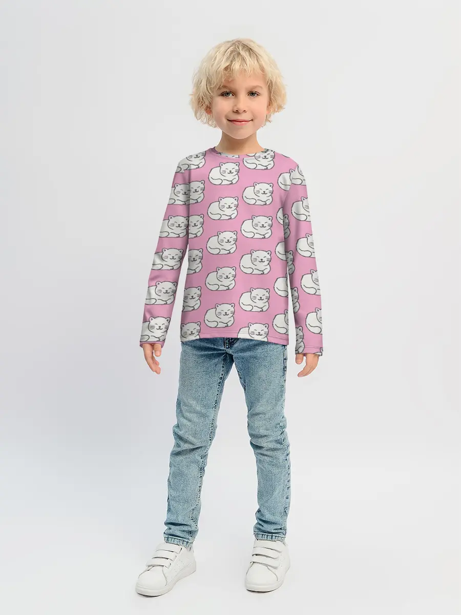 Детский лонгслив / Белая кошка