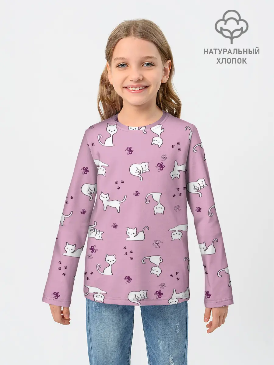 Детский лонгслив / Белая кошка
