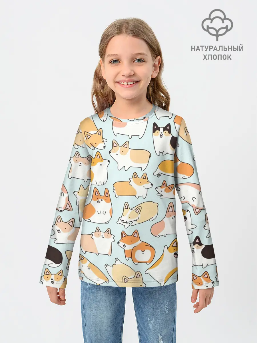 Детский лонгслив / Милые корги