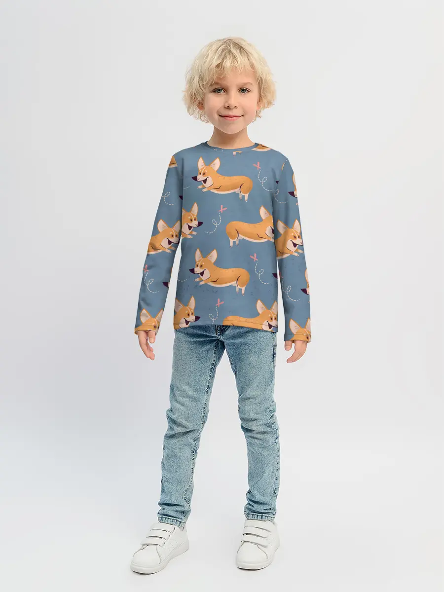 Детский лонгслив / Корги с бабочкой
