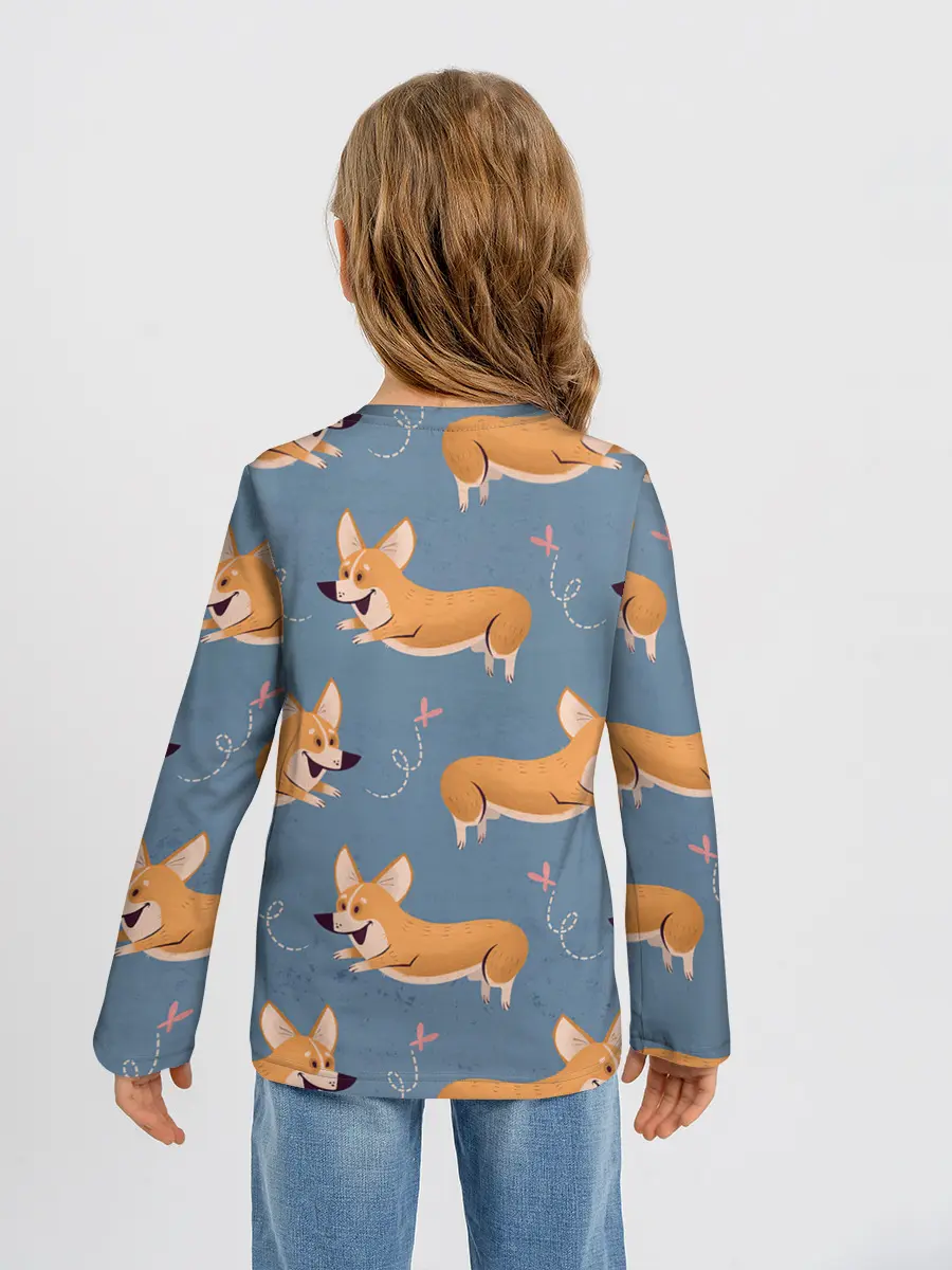 Детский лонгслив / Корги с бабочкой