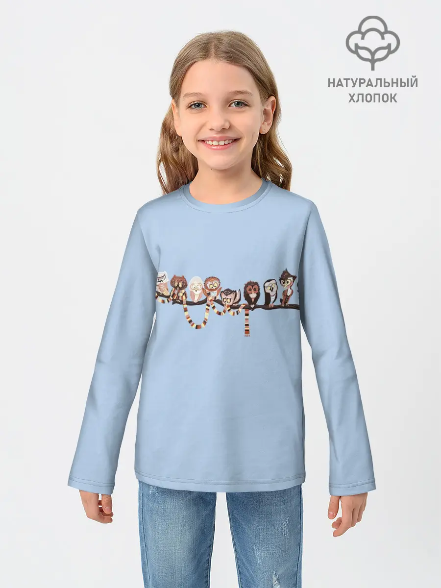 Детский лонгслив / Совы на ветке