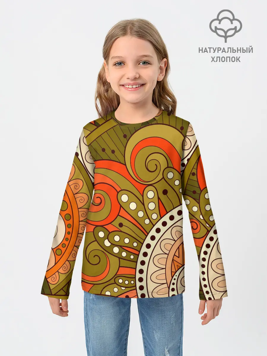 Детский лонгслив / Детский оранжево-болотный