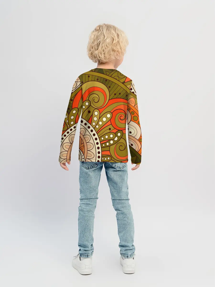 Детский лонгслив / Детский оранжево-болотный