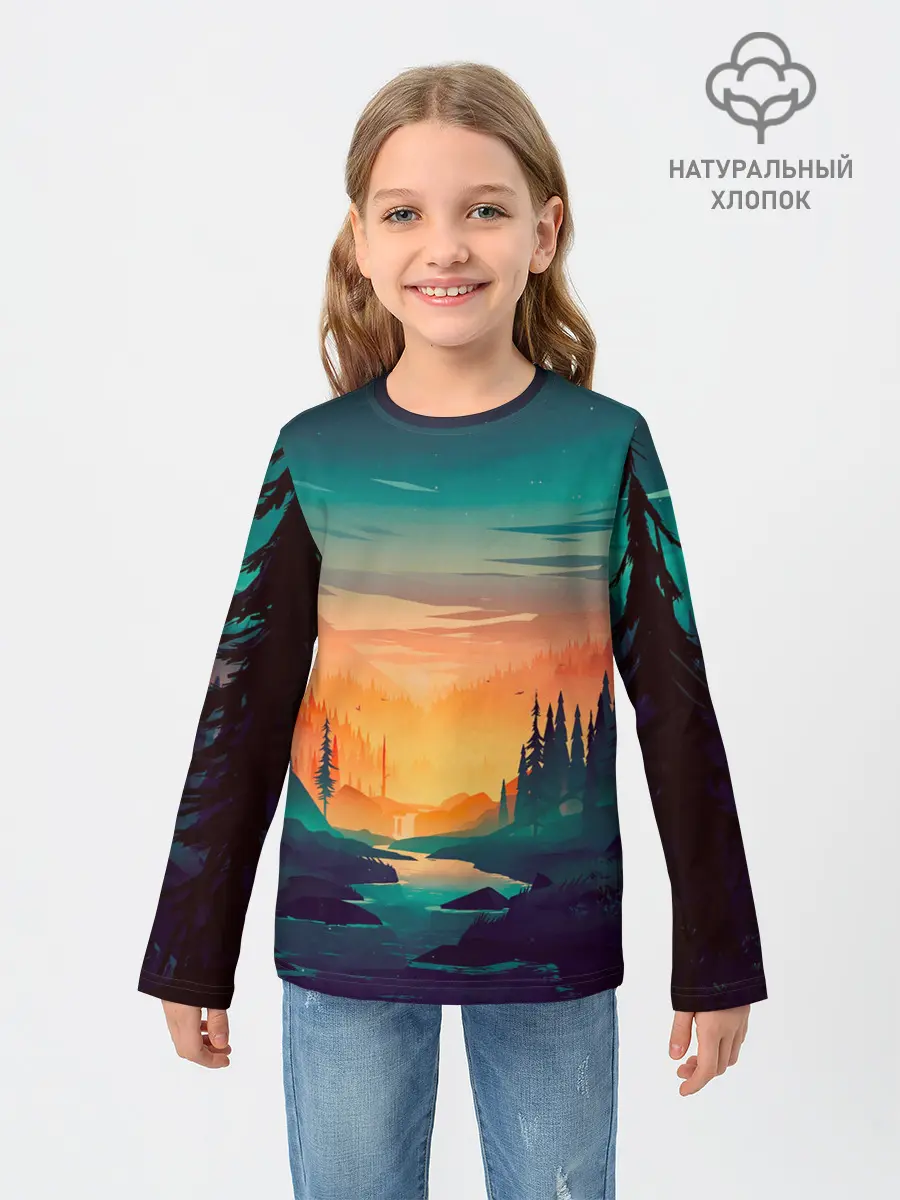Детский лонгслив / Закат Лес