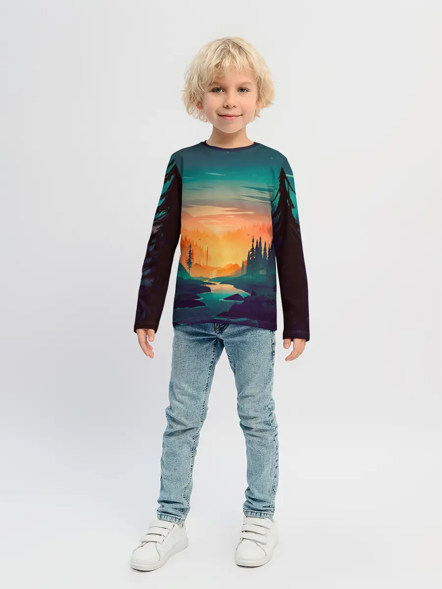 Детский лонгслив / Закат Лес
