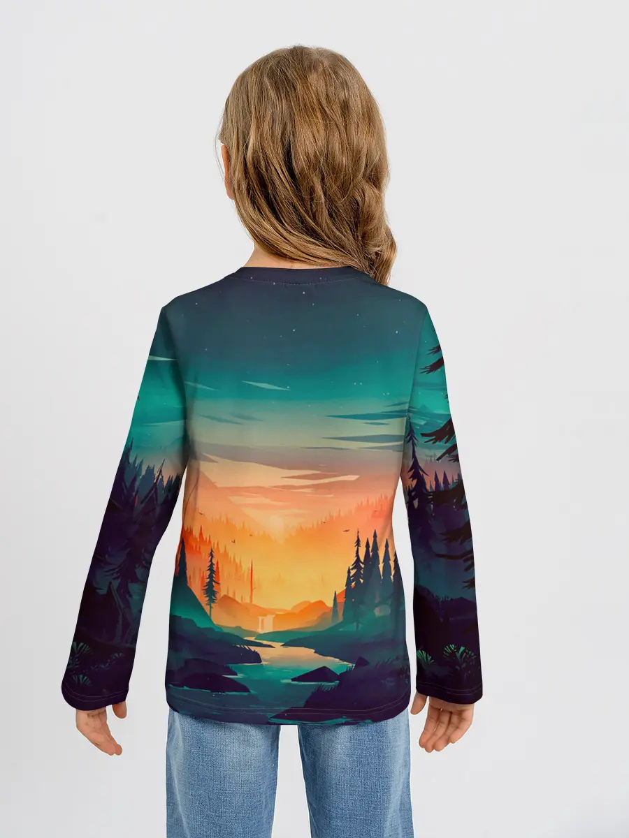 Детский лонгслив / Закат Лес