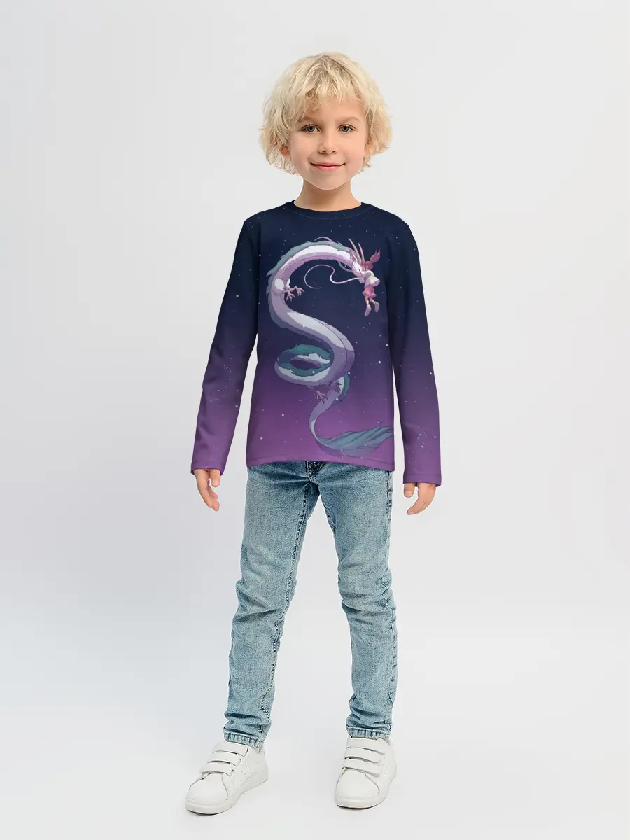 Детский лонгслив / Тихиро летает с драконом в ночном небе