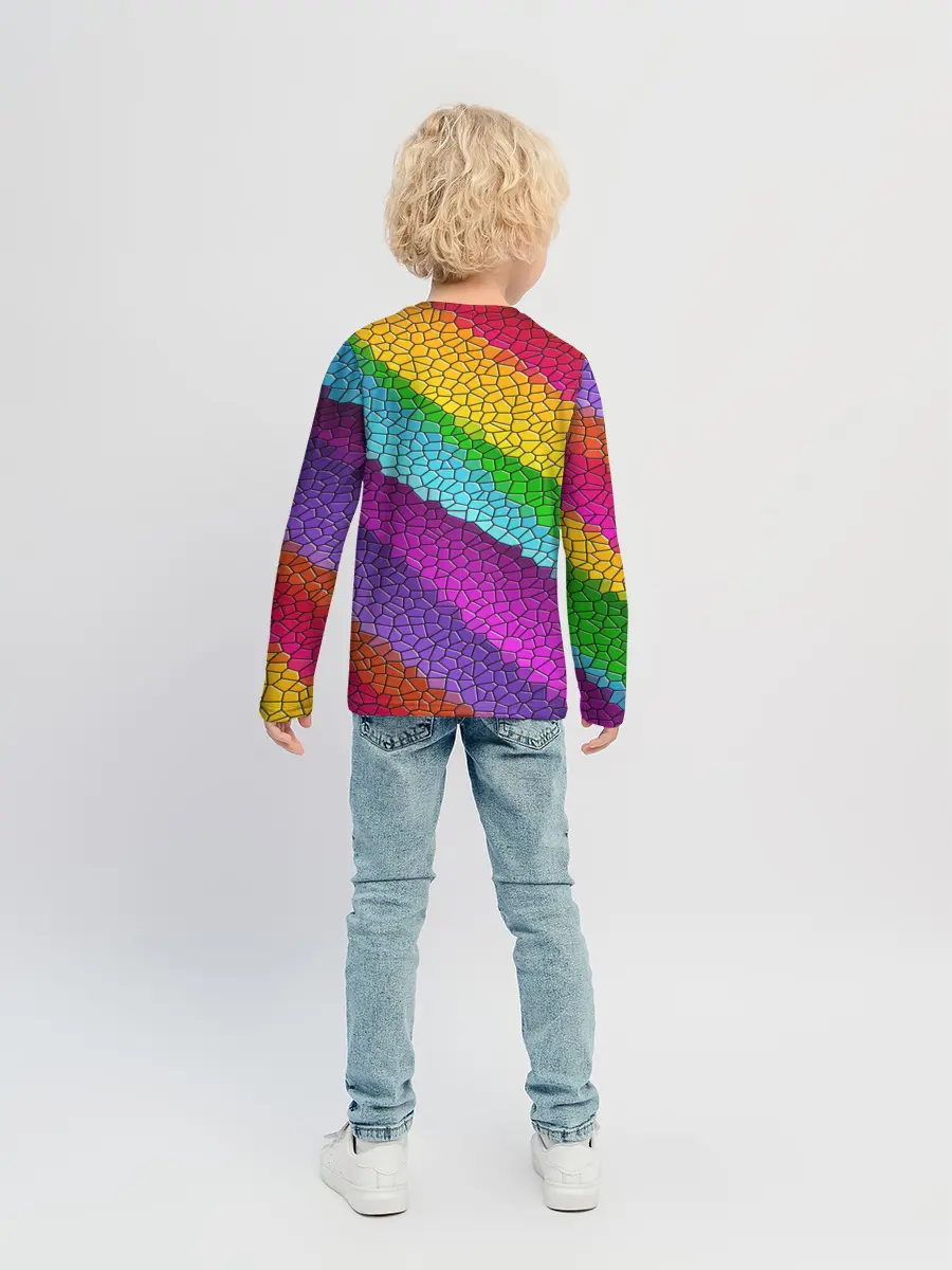 Детский лонгслив / Яркая мозаика радуга диагональ