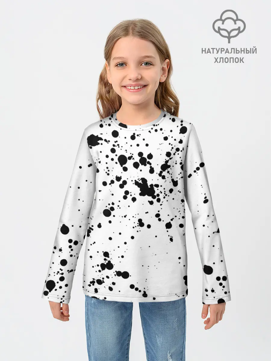 Детский лонгслив / Далматинец - брызги чёрными пятнами