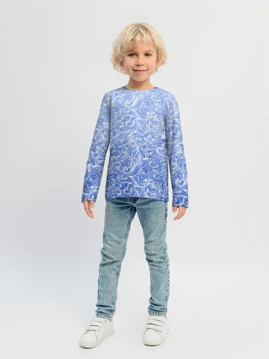 Детский лонгслив / Волны на голубом фоне