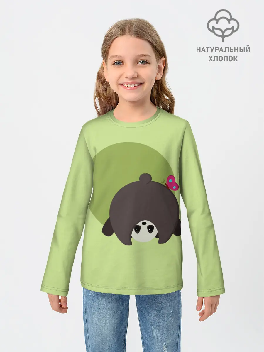 Детский лонгслив / Прикольная панда с бабочкой