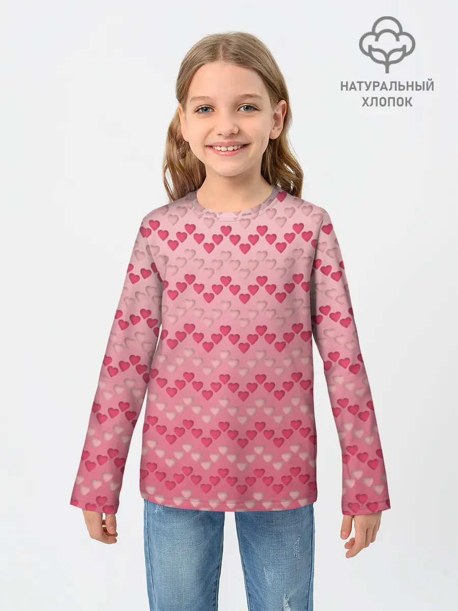 Детский лонгслив / узор милые сердца зигзагами