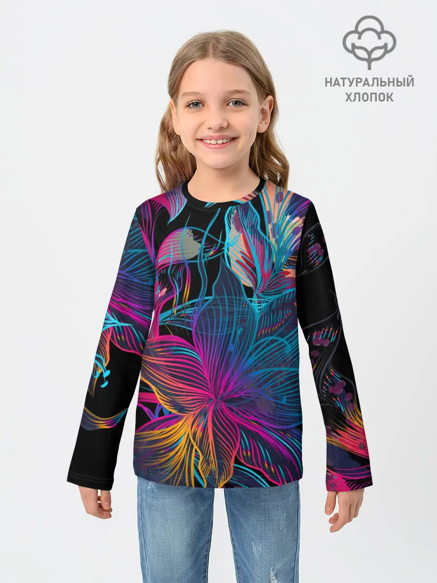Детский лонгслив / Flowers | Неон