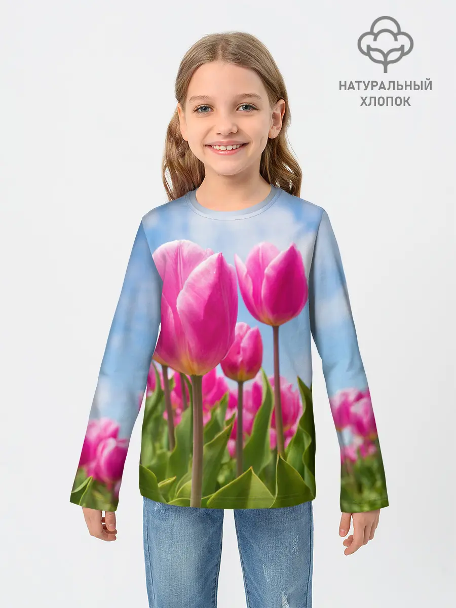 Детский лонгслив / Розовые тюльпаны