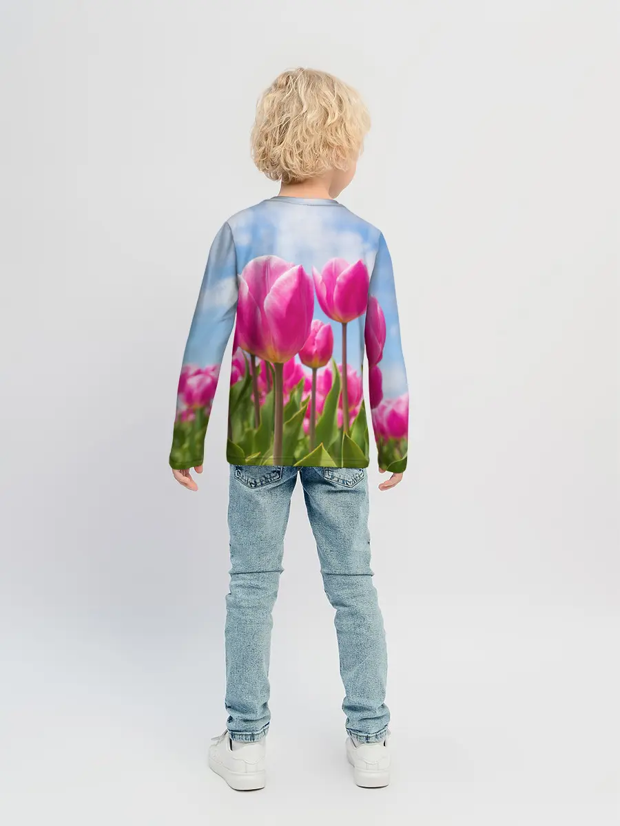 Детский лонгслив / Розовые тюльпаны