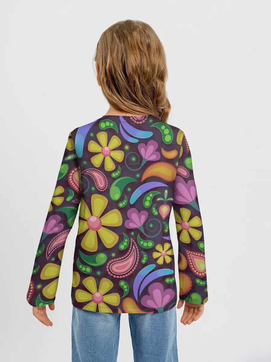Детский лонгслив / летние цветы узор на темном