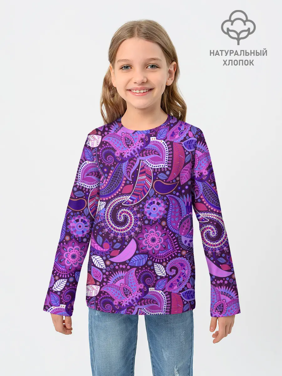 Детский лонгслив / фиолетовый этнический дудлинг