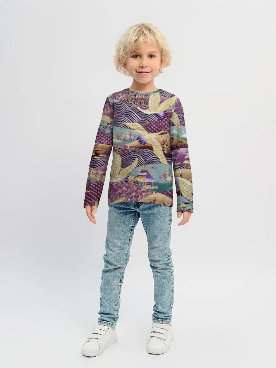 Детский лонгслив / Японская вышивка с журавлями