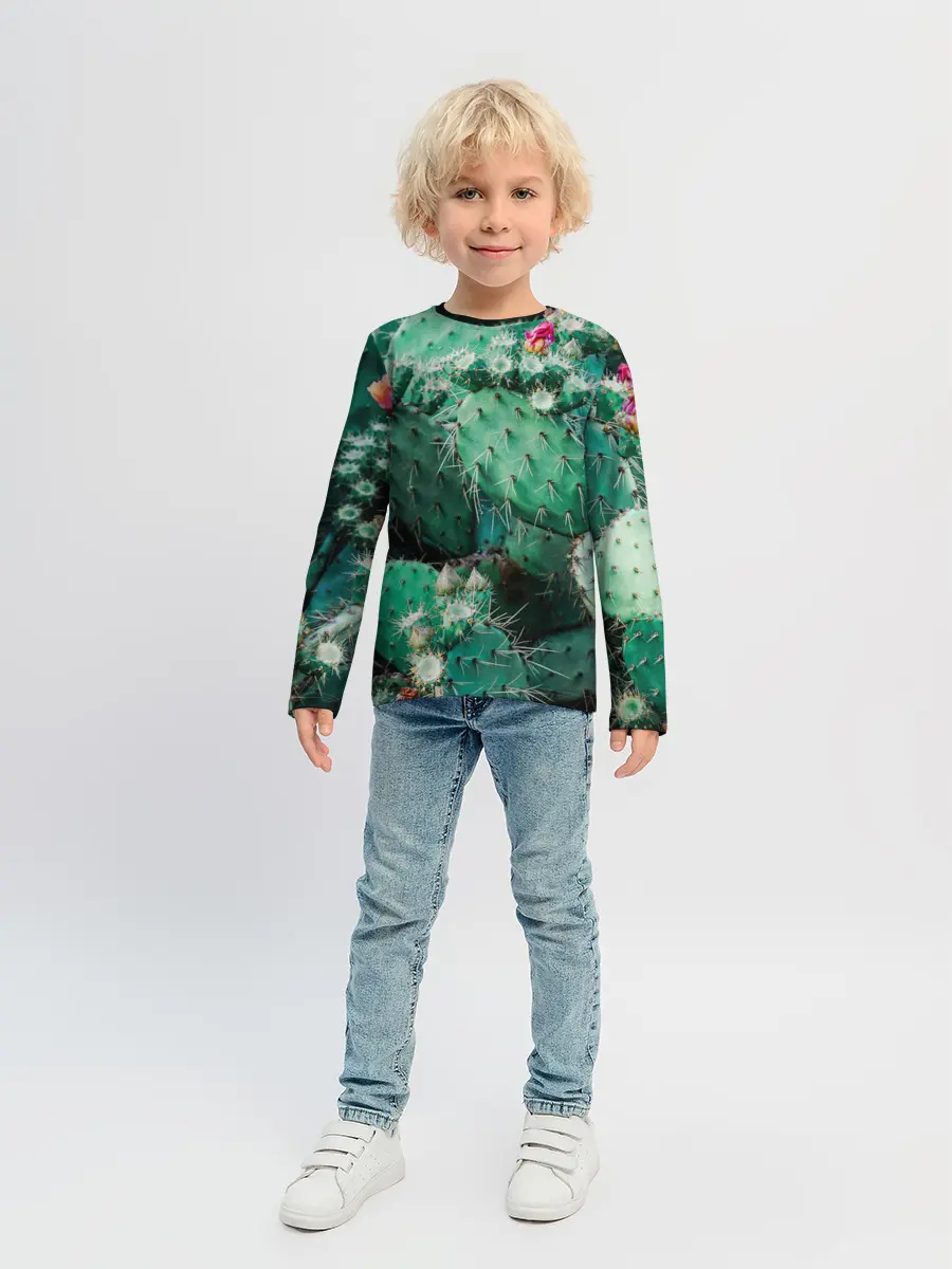 Детский лонгслив / кактусы с цветами реализм