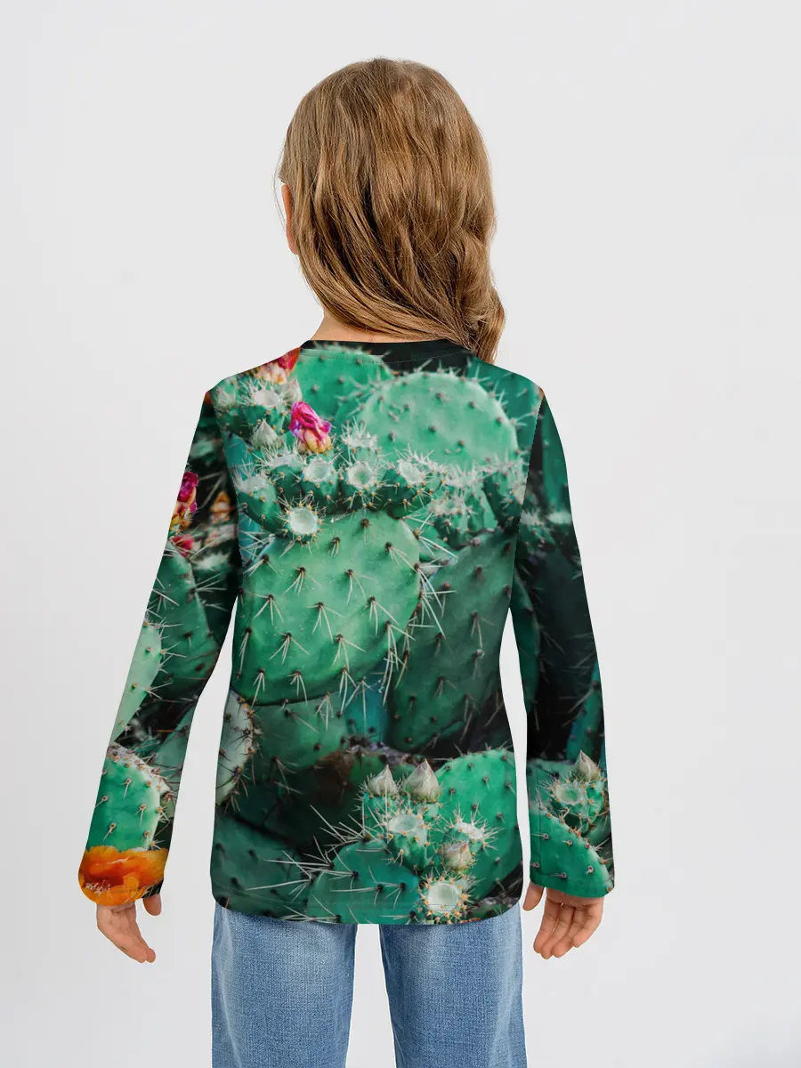 Детский лонгслив / кактусы с цветами реализм