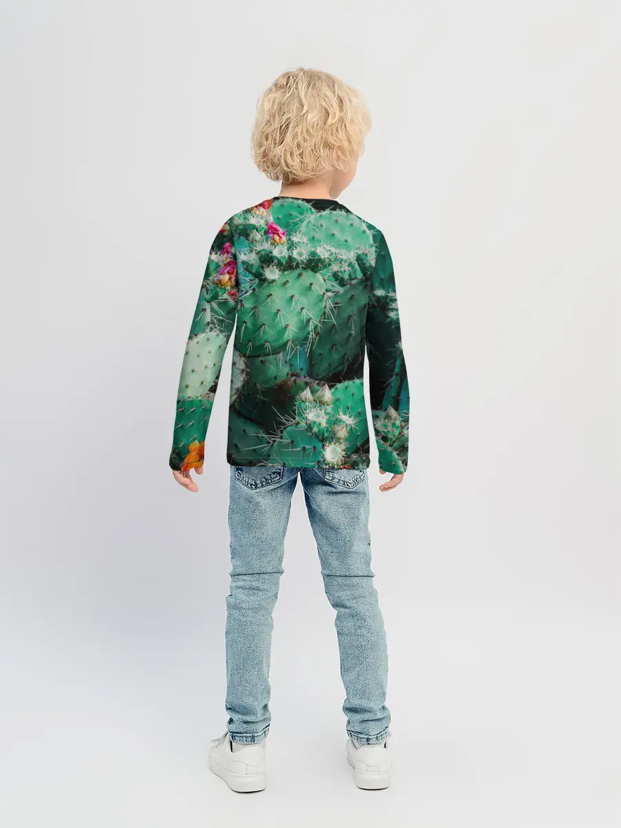 Детский лонгслив / кактусы с цветами реализм