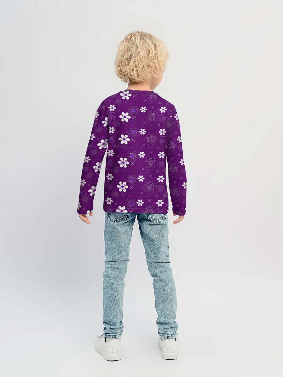 Детский лонгслив / узор цветы на фиолетовом фоне
