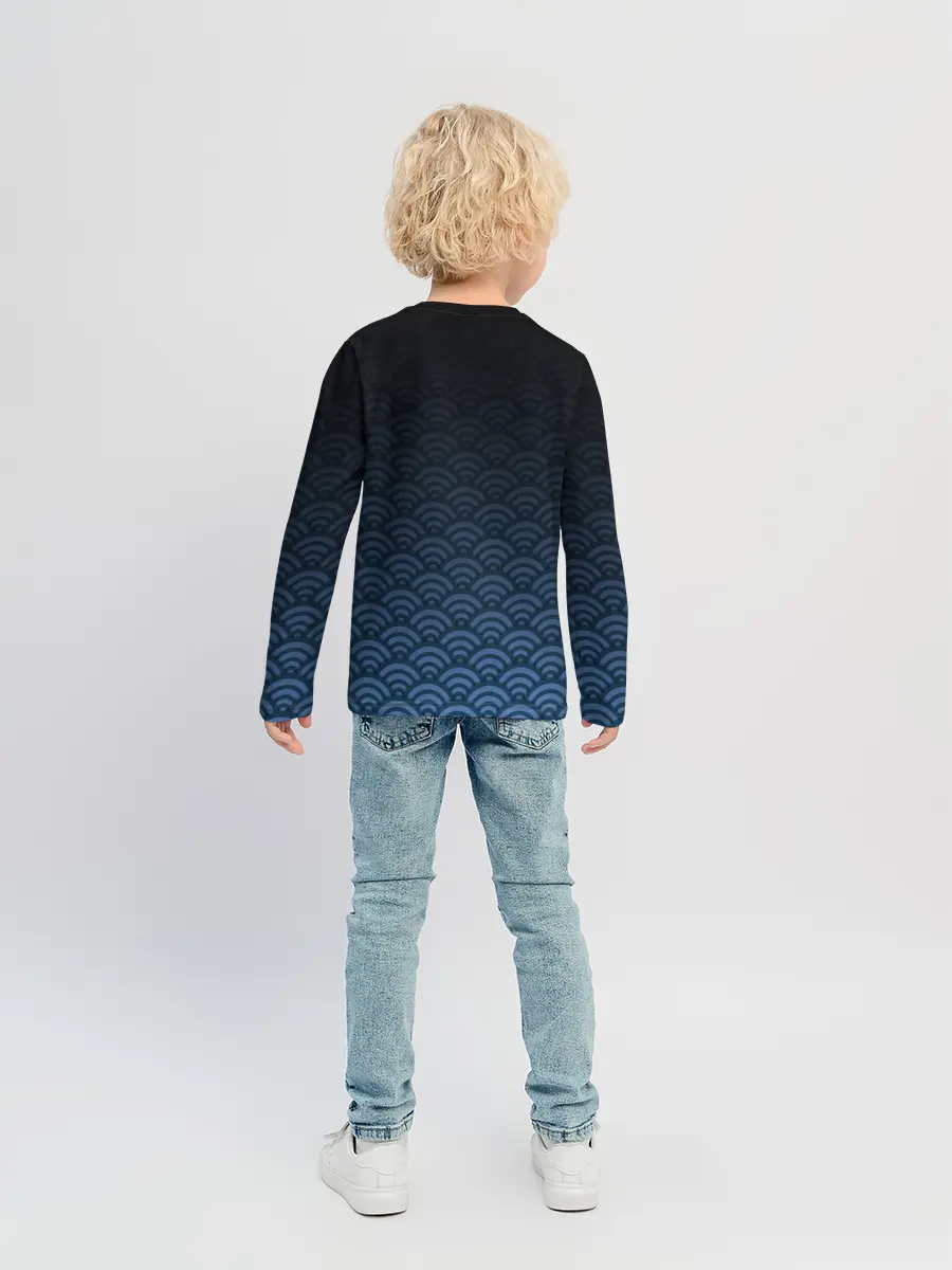 Детский лонгслив / Узор круги темный синий