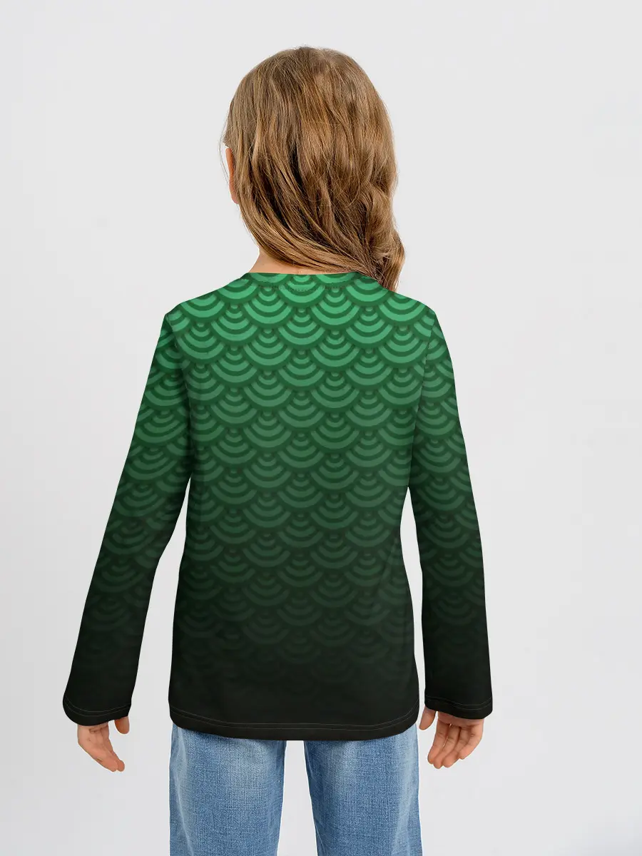 Детский лонгслив / Узор зеленая чешуя дракон
