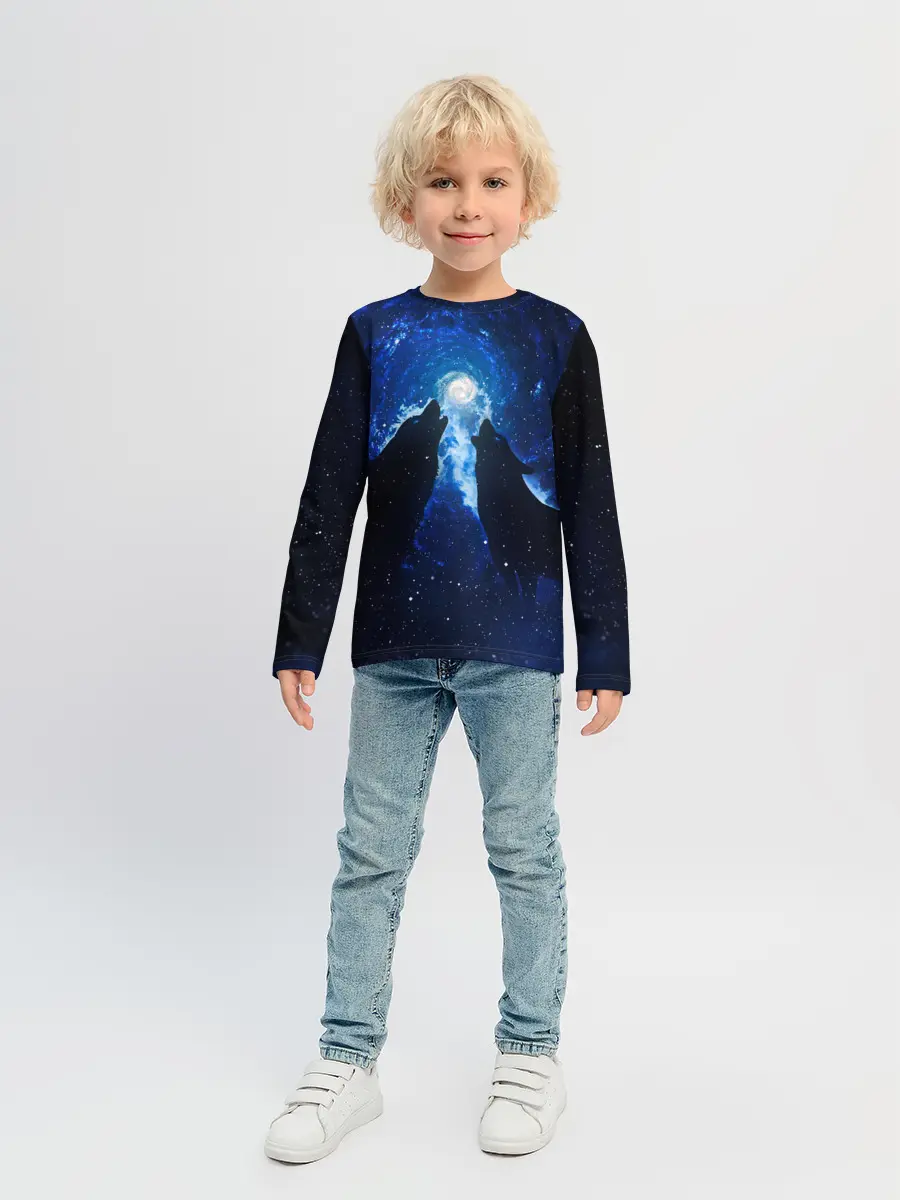 Детский лонгслив / Волки силуэты звездное небо
