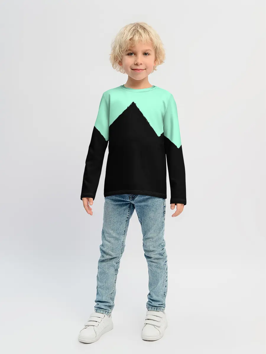 Детский лонгслив / неровные зубья черный мятный