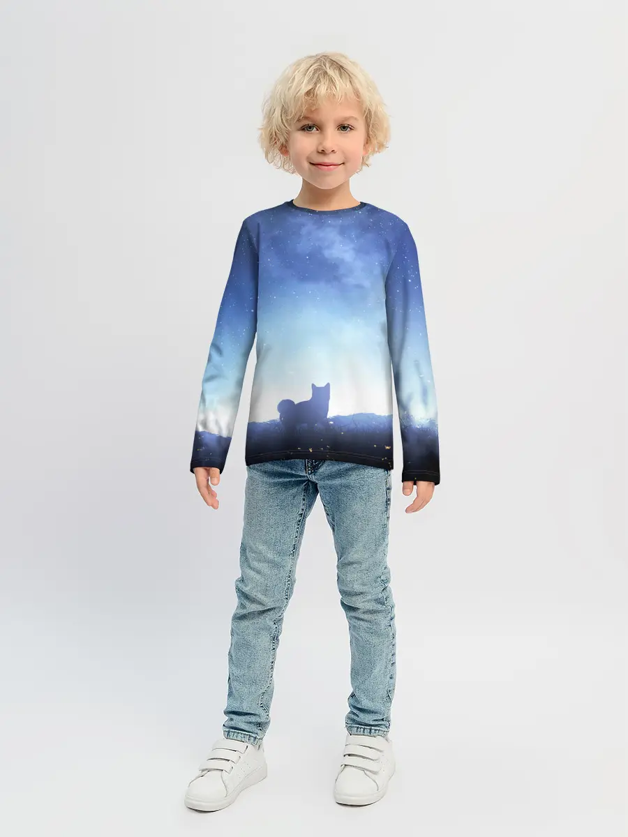 Детский лонгслив / силуэт корги ночь космос дымка