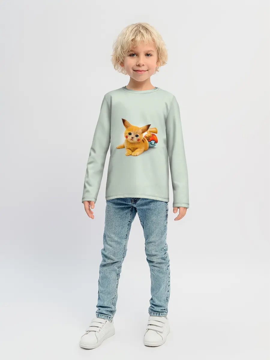 Детский лонгслив / Котенок покемон пикачу арт