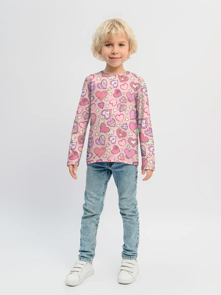 Детский лонгслив / Сердечки разные