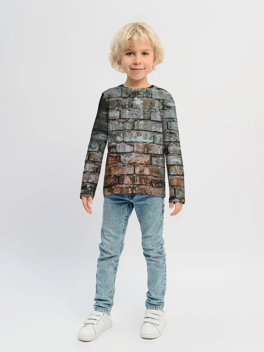 Детский лонгслив / кирпичная стена потеки краска