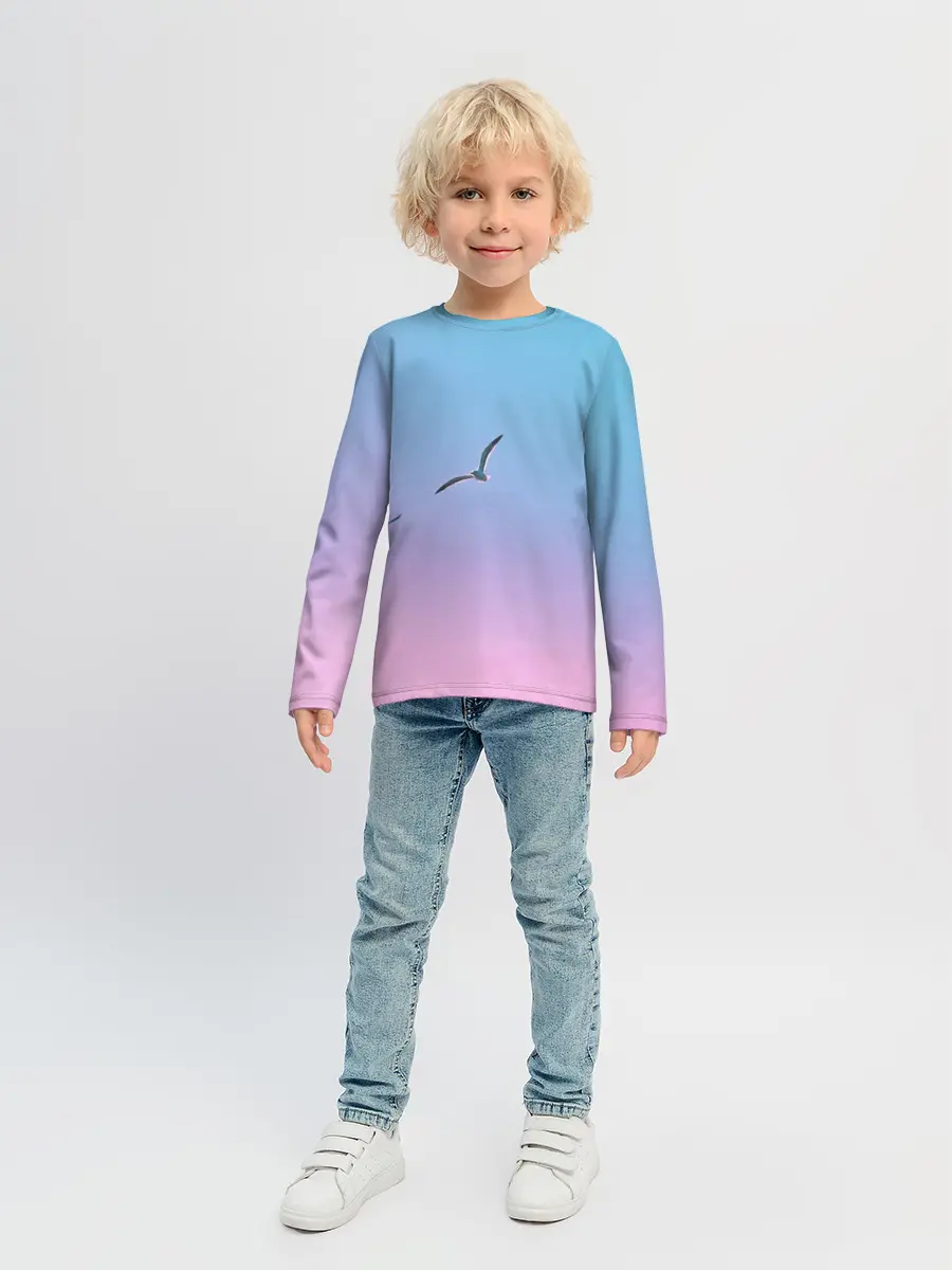 Детский лонгслив / чайки птицы полет градиент