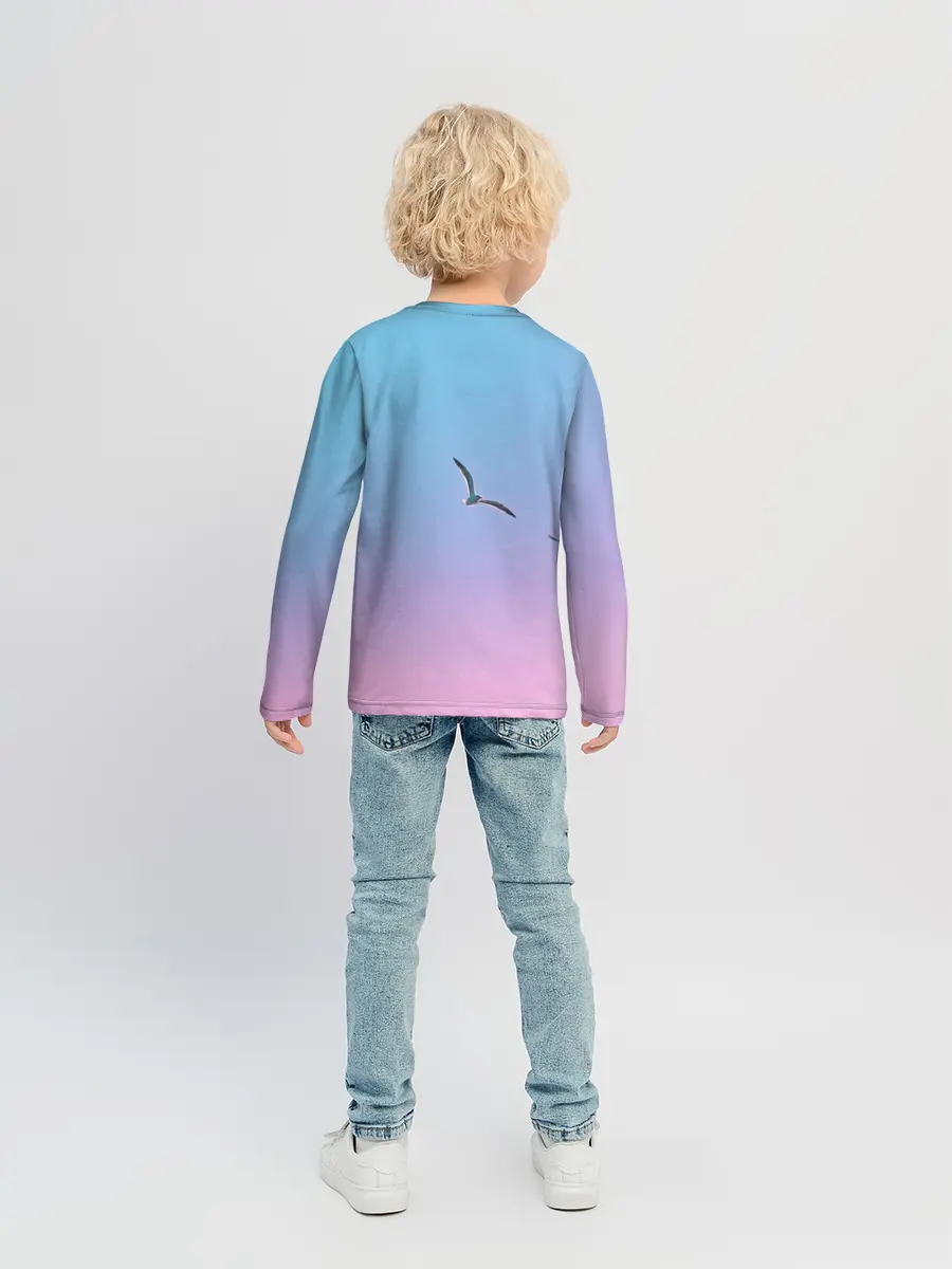 Детский лонгслив / чайки птицы полет градиент